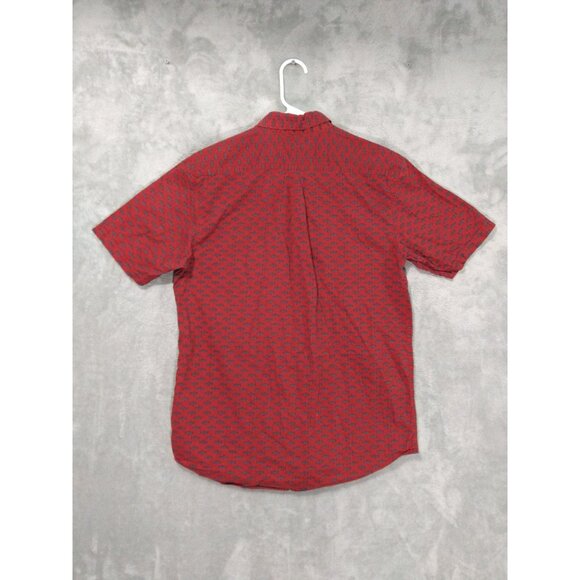 RVCA Shirt Mens Medium Red Button Up Short Sleeve Slim Geometric Surf Skate - Picture 2 of 7